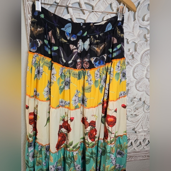 L'Atiste by Amy Women’s Colorful Floral Butterfly Maxi Tiered Skirt Size M - Picture 7 of 9